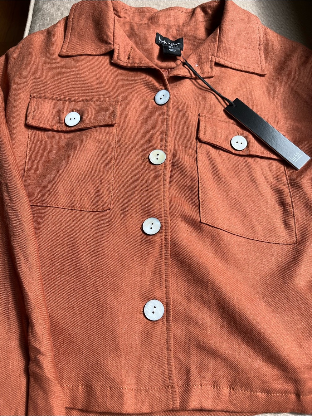 Nicole Miller Rust Orange Cropped Utility Jacket Shacket NEW SMALL